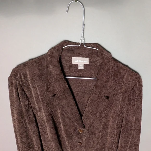 Croft & Barrow Floral Textured Jacquard Brown Blazer Classic Cozy Career Jacket - Picture 4 of 16